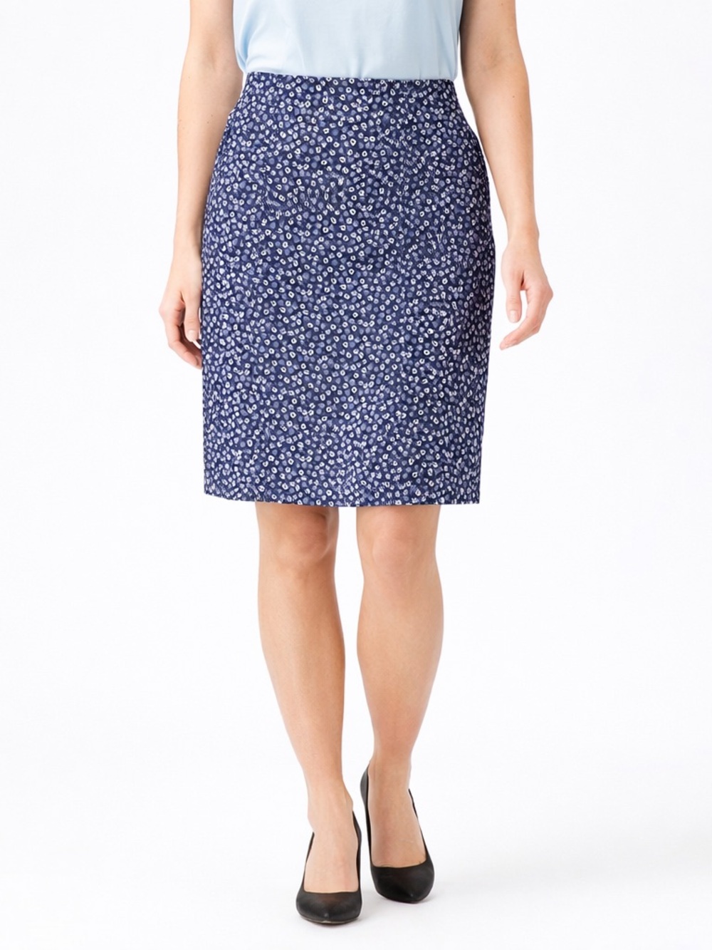 Savion Blue Floral Pencil Skirt Size 2 Cotton Stretch Pockets